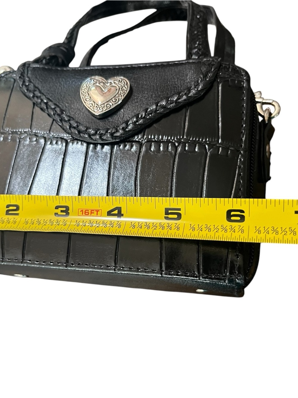 🖤 VINTAGE Brighton Black Croc-Embossed Leather Mini Box Crossbody Bag 🖤 - Picture 3 of 12